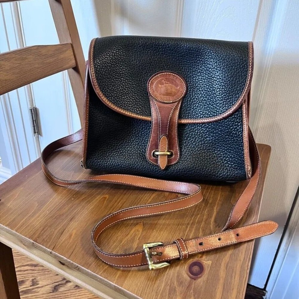 Vintage Dooney & Bourke Two-Tone Brown and Black All Weather Leather Satchel